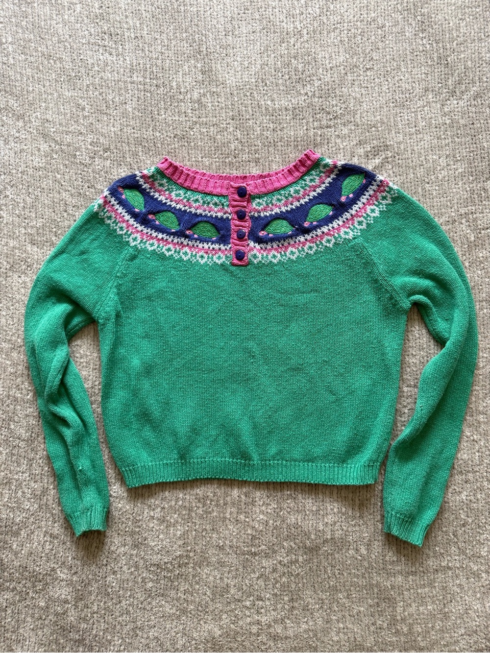 Hartstrings Turtle‎ Fair Isle Sweater Girls 7 8 Green Knit Cottagecore